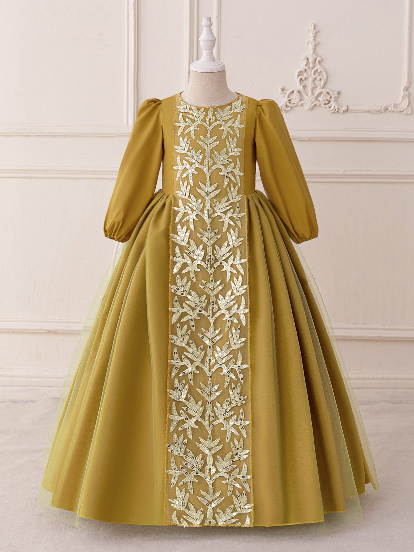 A-Line Elegant Embroidered Maxi Tulle Dress for Girls | Special Occasion Formalwear