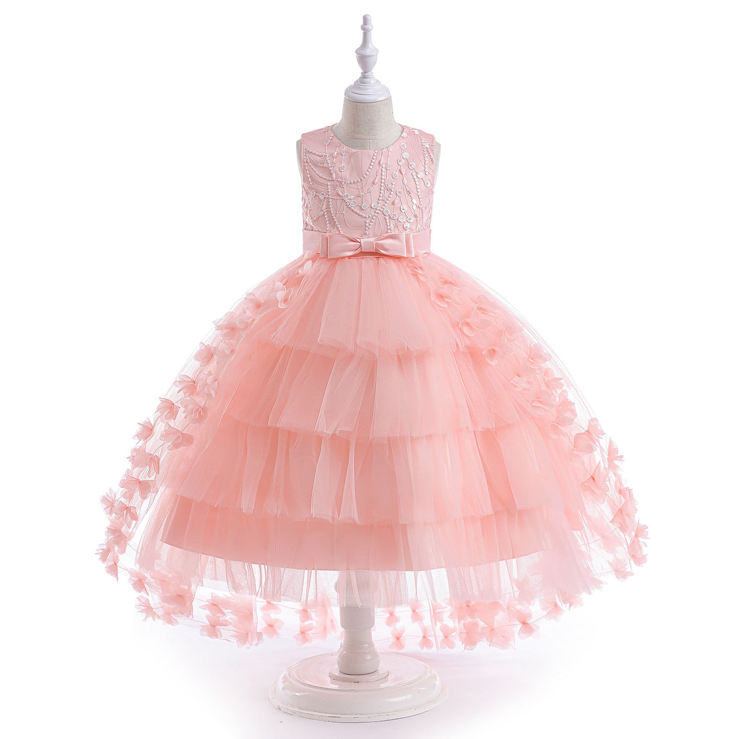 Cute Puffy Embroidered Tulle High-Low Ball Gown Dress for Girls | Party & Flower Girl Dress