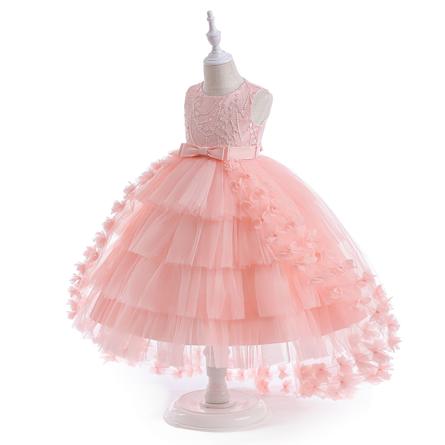 Cute Puffy Embroidered Tulle High-Low Ball Gown Dress for Girls | Party & Flower Girl Dress