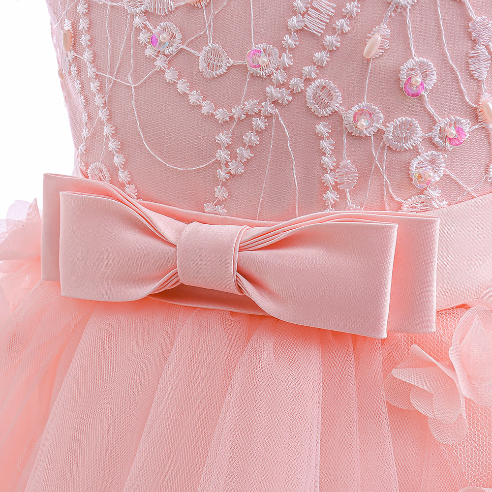 Cute Puffy Embroidered Tulle High-Low Ball Gown Dress for Girls | Party & Flower Girl Dress