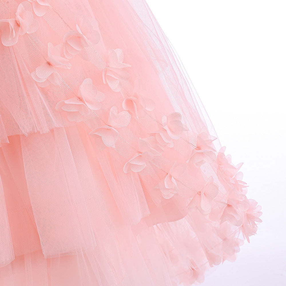 Cute Puffy Embroidered Tulle High-Low Ball Gown Dress for Girls | Party & Flower Girl Dress