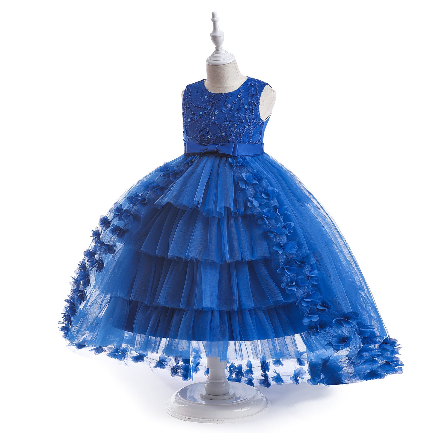 Cute Puffy Embroidered Tulle High-Low Ball Gown Dress for Girls | Party & Flower Girl Dress