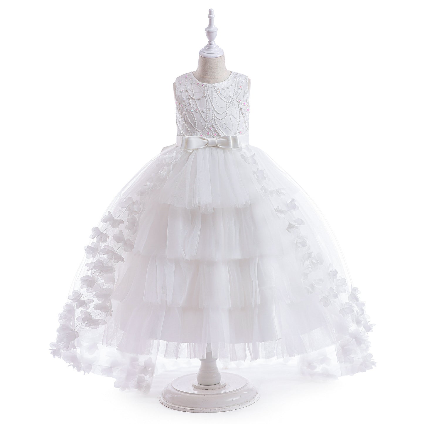 Cute Puffy Embroidered Tulle High-Low Ball Gown Dress for Girls | Party & Flower Girl Dress