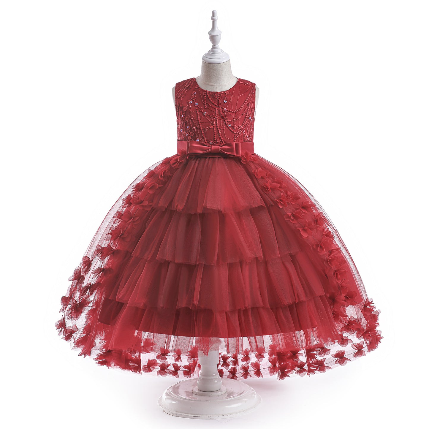 Cute Puffy Embroidered Tulle High-Low Ball Gown Dress for Girls | Party & Flower Girl Dress