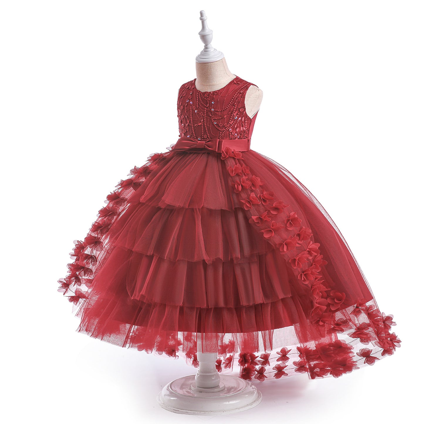 Cute Puffy Embroidered Tulle High-Low Ball Gown Dress for Girls | Party & Flower Girl Dress