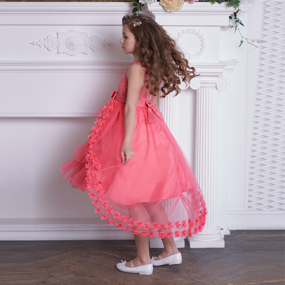 Cute Puffy Embroidered Tulle High-Low Ball Gown Dress for Girls | Party & Flower Girl Dress