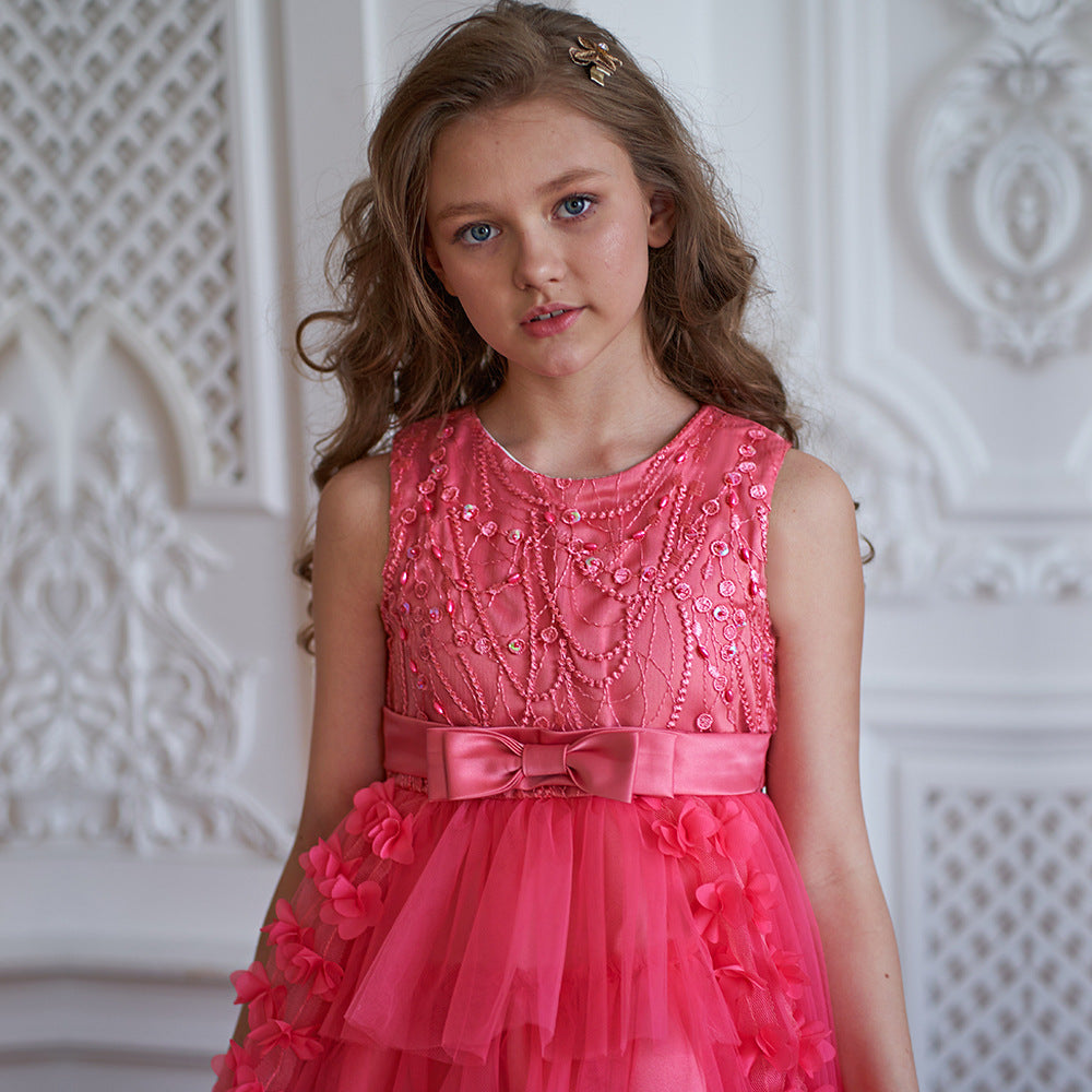 Cute Puffy Embroidered Tulle High-Low Ball Gown Dress for Girls | Party & Flower Girl Dress