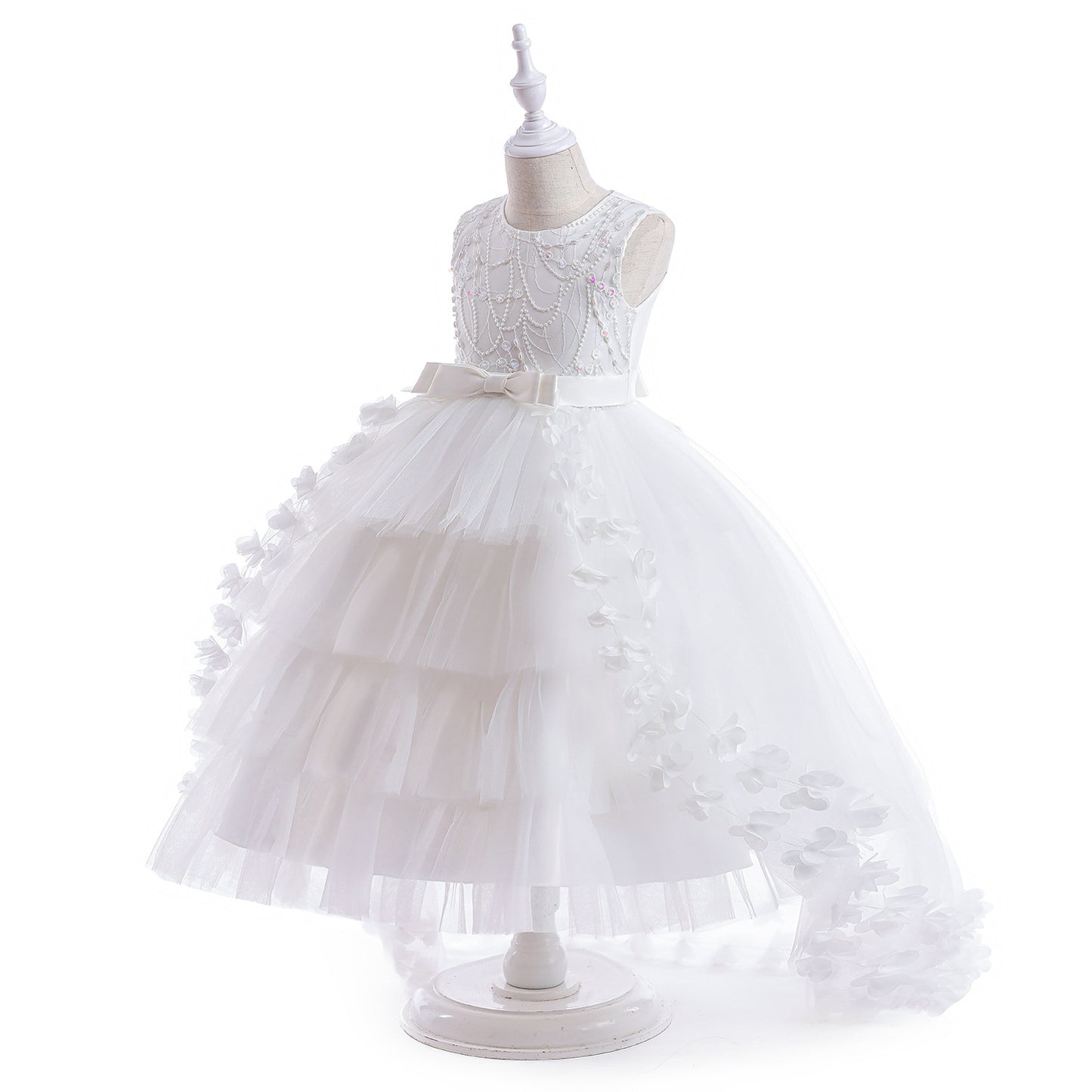 Cute Puffy Embroidered Tulle High-Low Ball Gown Dress for Girls | Party & Flower Girl Dress