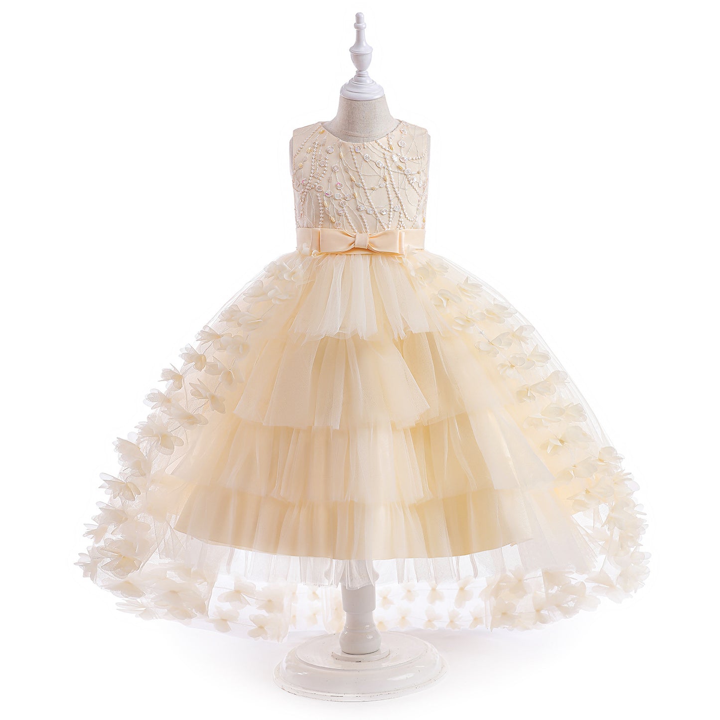 Cute Puffy Embroidered Tulle High-Low Ball Gown Dress for Girls | Party & Flower Girl Dress