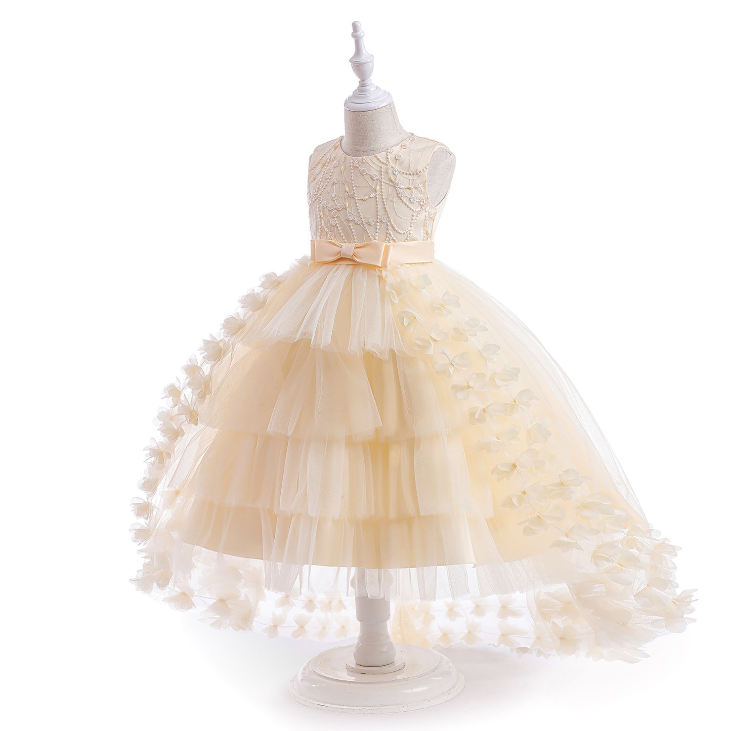 Cute Puffy Embroidered Tulle High-Low Ball Gown Dress for Girls | Party & Flower Girl Dress