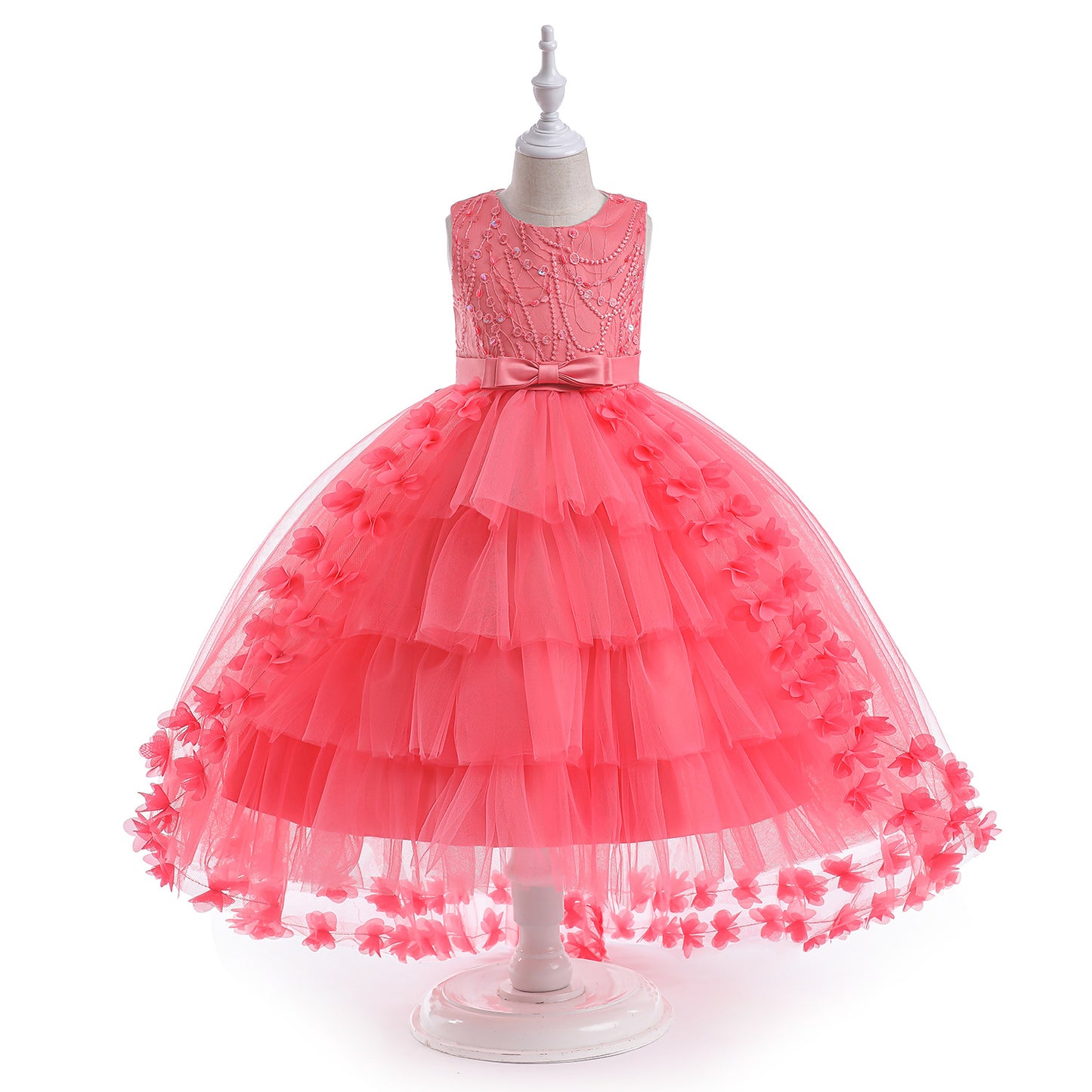 Cute Puffy Embroidered Tulle High-Low Ball Gown Dress for Girls | Party & Flower Girl Dress