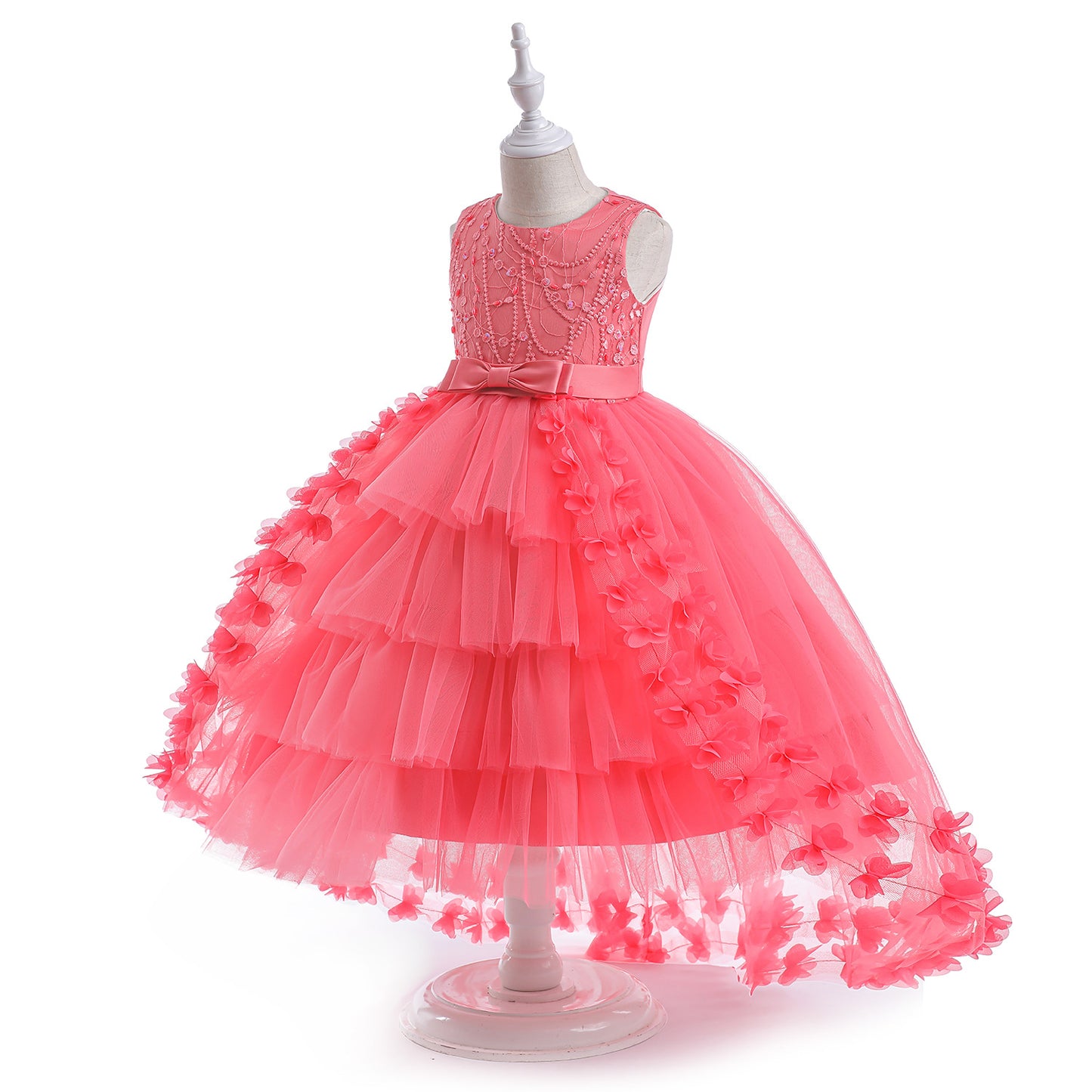 Cute Puffy Embroidered Tulle High-Low Ball Gown Dress for Girls | Party & Flower Girl Dress