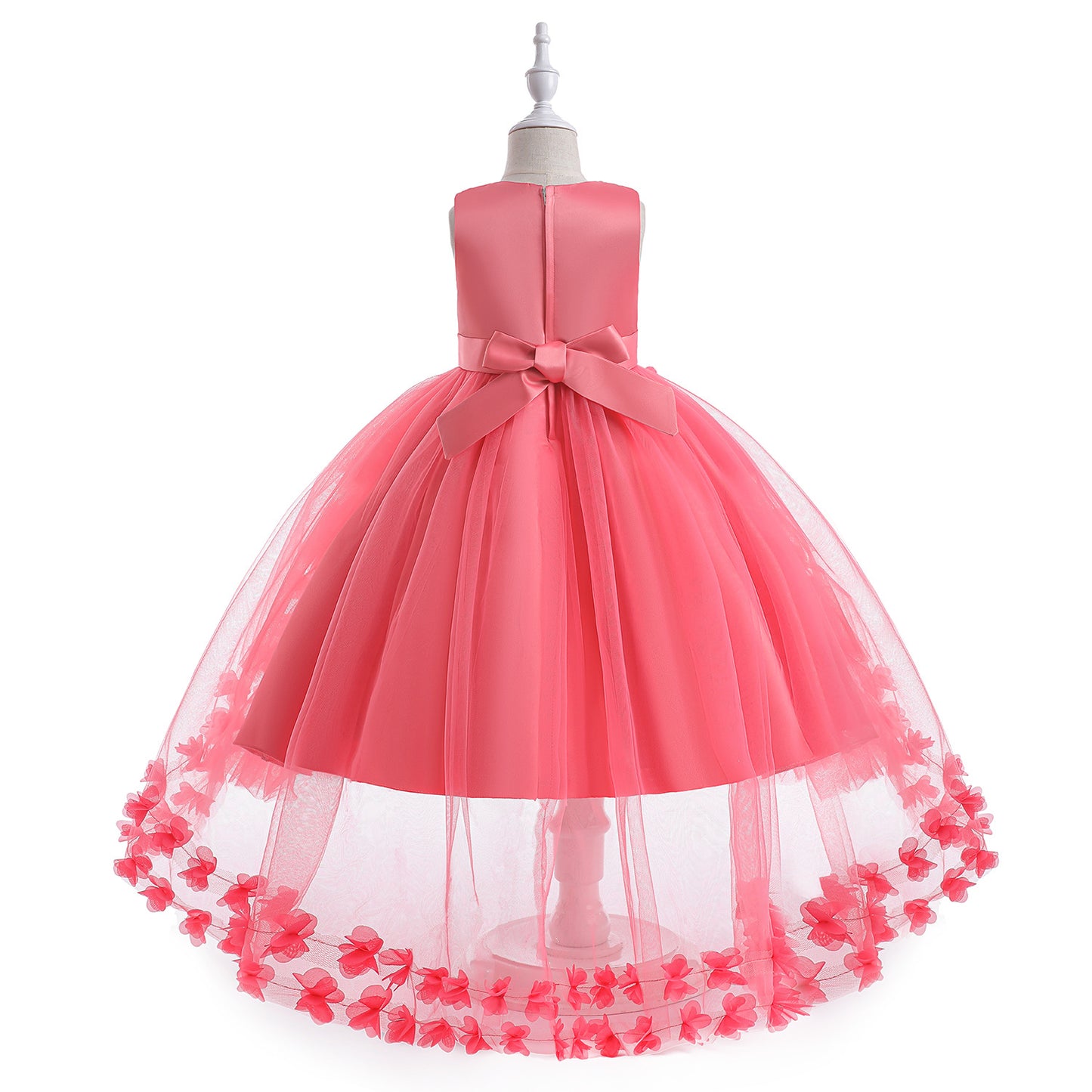 Cute Puffy Embroidered Tulle High-Low Ball Gown Dress for Girls | Party & Flower Girl Dress