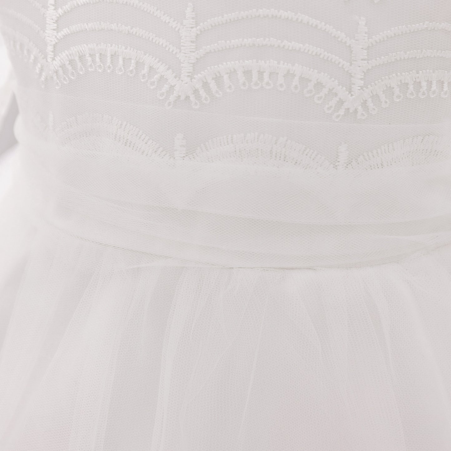 Cute Embroidered Puffy Baby Party Dress in Lace & Tulle - White for 3-24 Months