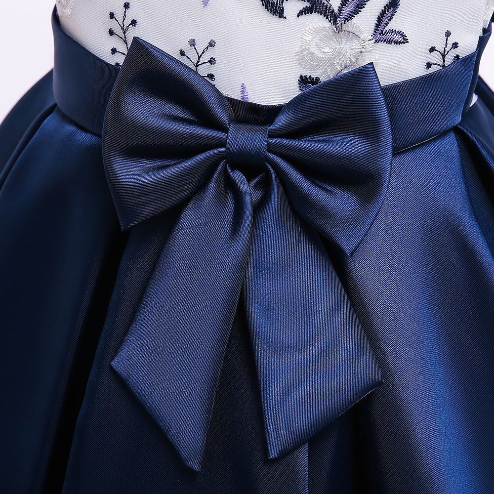 Cute Embroidered Puffy Ball Gown Dress for Girls | Tea Length Satin Formal Dress