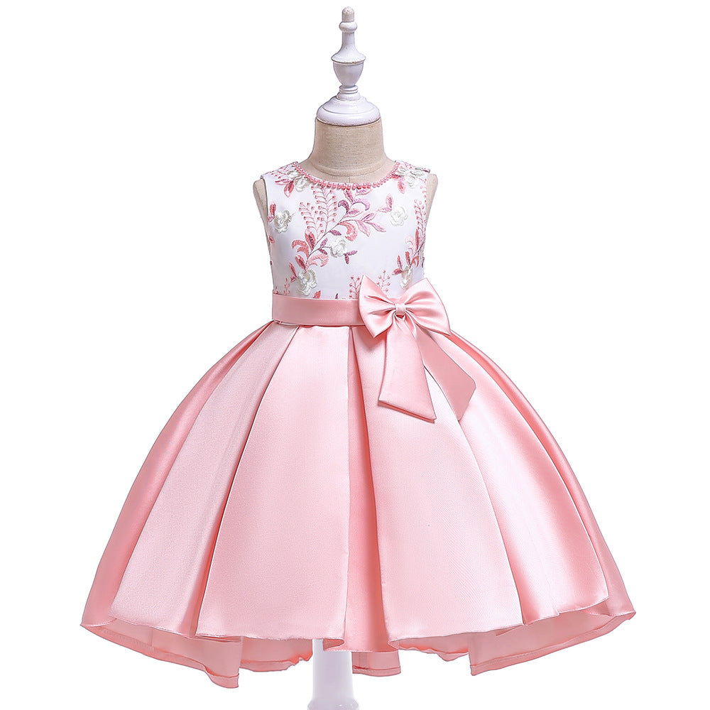 Cute Embroidered Puffy Ball Gown Dress for Girls | Tea Length Satin Formal Dress