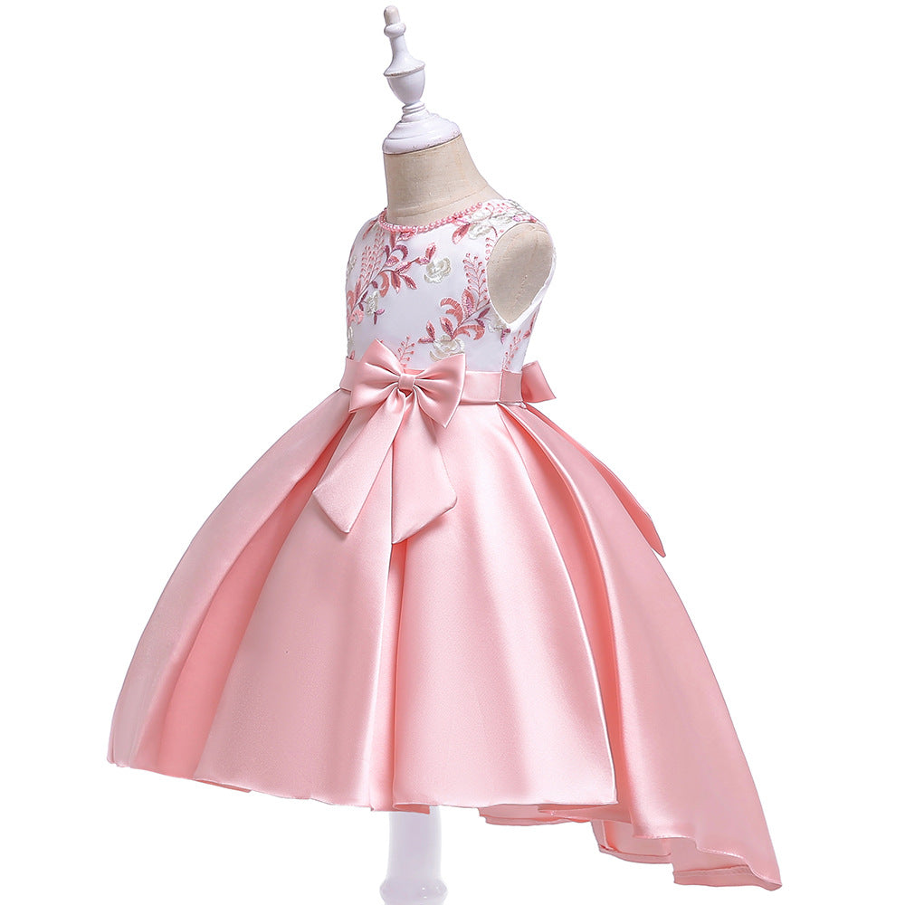 Cute Embroidered Puffy Ball Gown Dress for Girls | Tea Length Satin Formal Dress