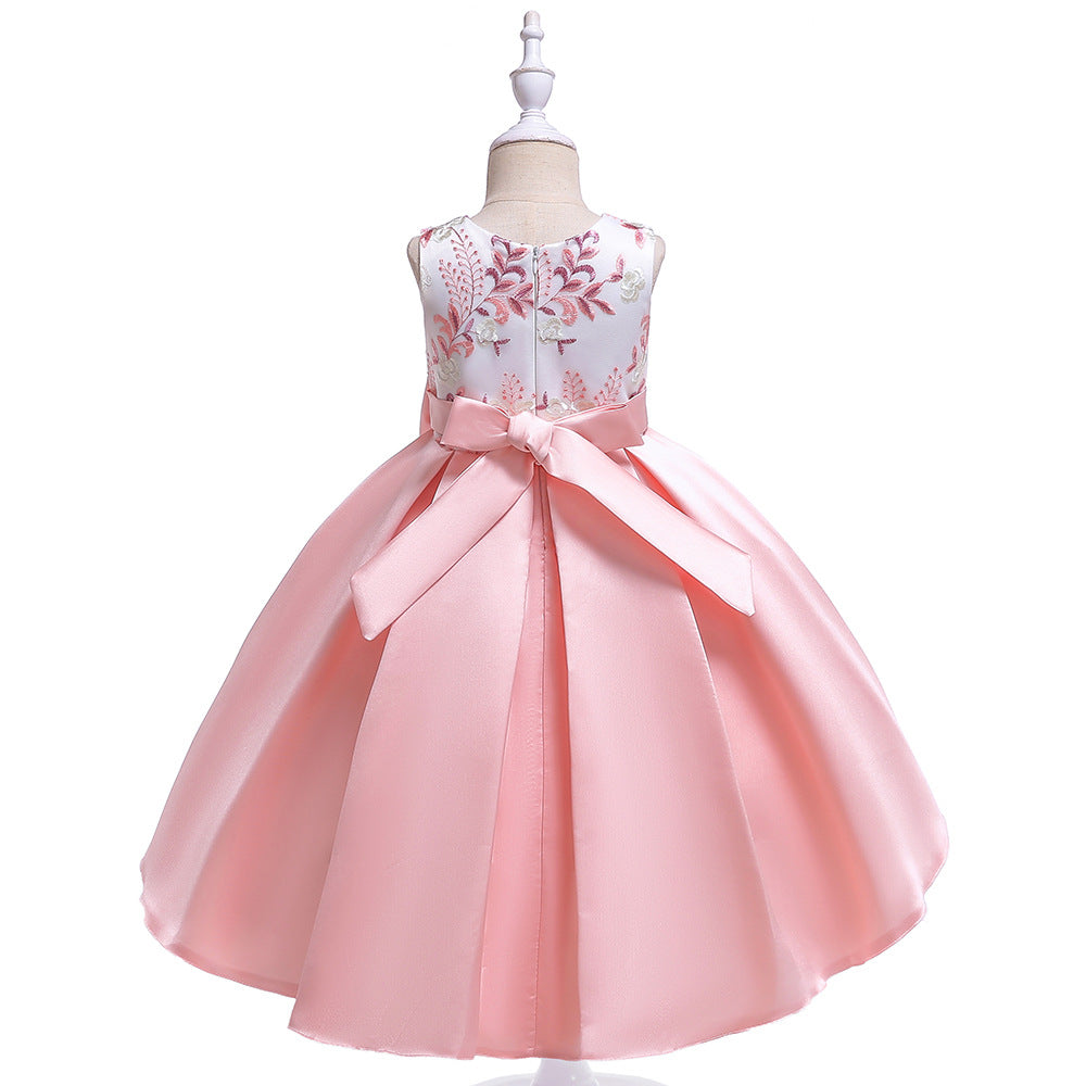 Cute Embroidered Puffy Ball Gown Dress for Girls | Tea Length Satin Formal Dress