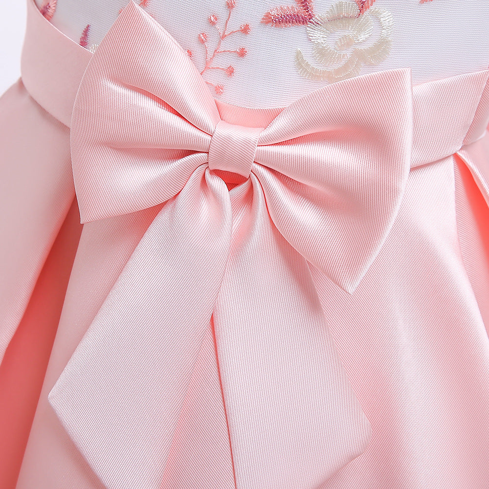 Cute Embroidered Puffy Ball Gown Dress for Girls | Tea Length Satin Formal Dress
