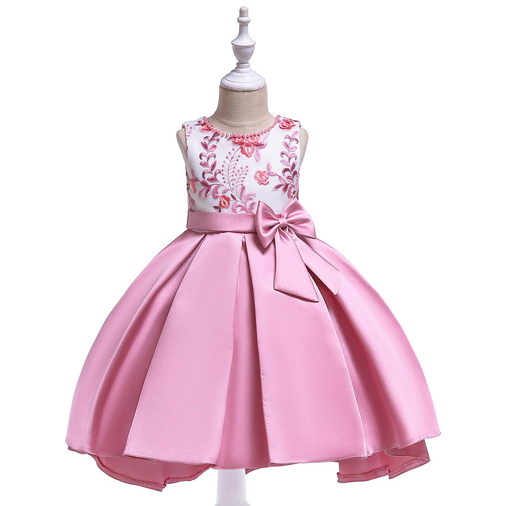 Cute Embroidered Puffy Ball Gown Dress for Girls | Tea Length Satin Formal Dress