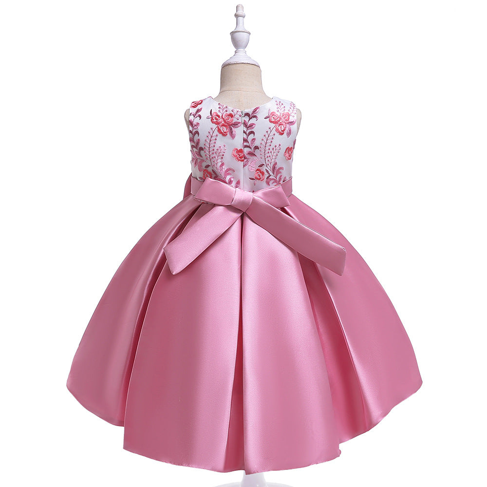 Cute Embroidered Puffy Ball Gown Dress for Girls | Tea Length Satin Formal Dress