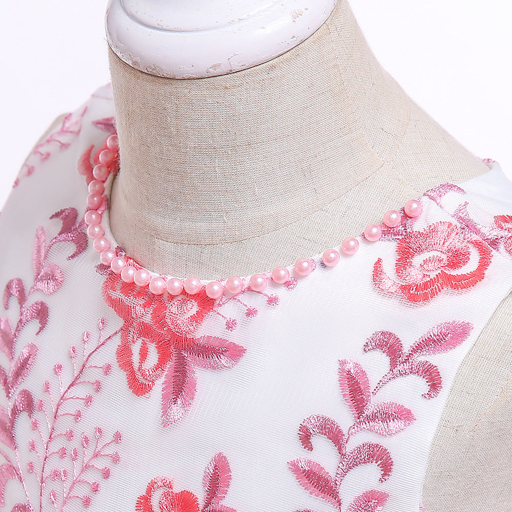 Cute Embroidered Puffy Ball Gown Dress for Girls | Tea Length Satin Formal Dress