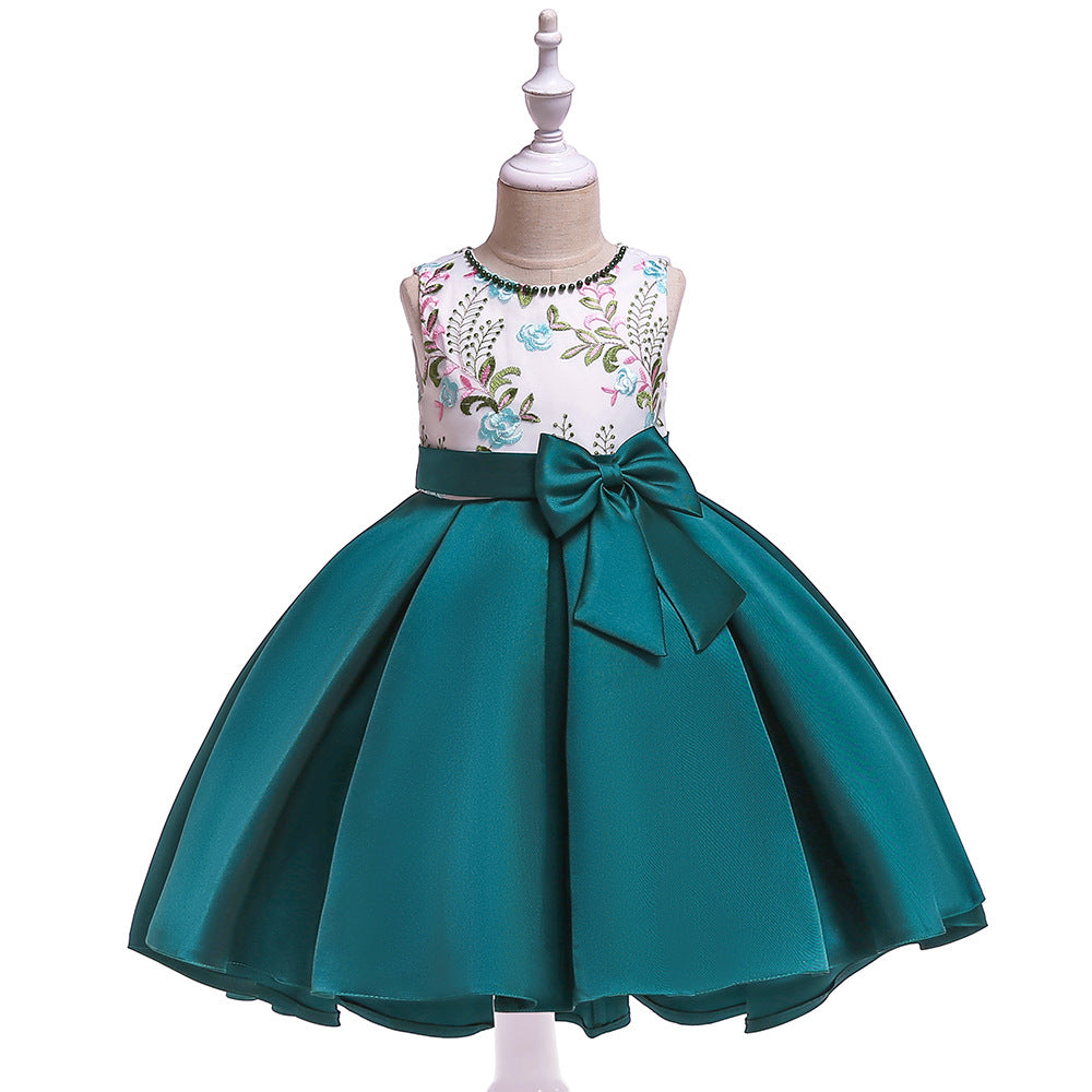 Cute Embroidered Puffy Ball Gown Dress for Girls | Tea Length Satin Formal Dress