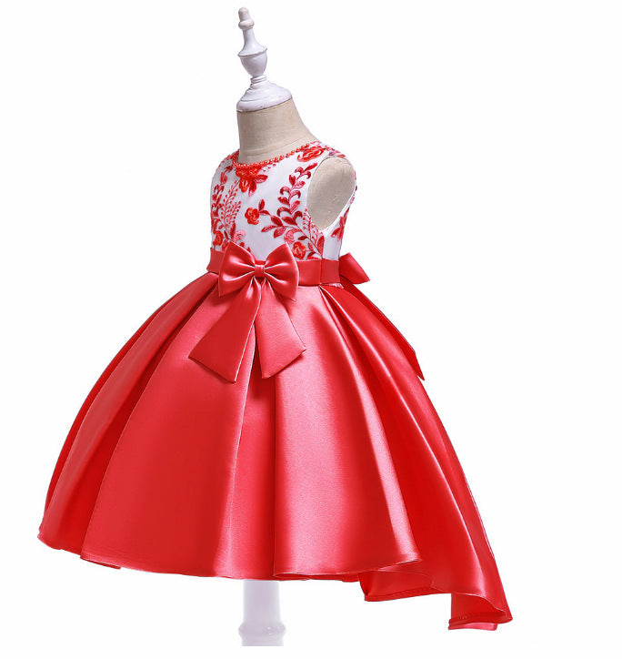 Cute Embroidered Puffy Ball Gown Dress for Girls | Tea Length Satin Formal Dress