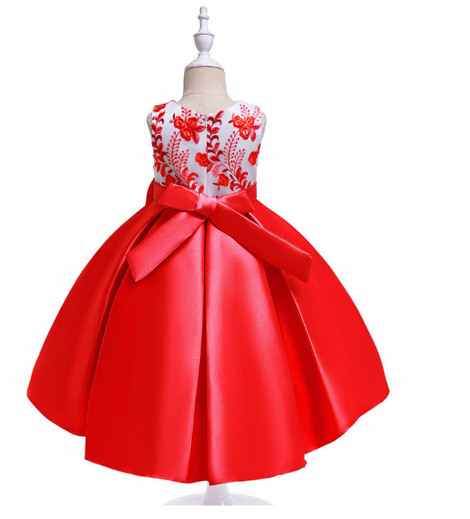Cute Embroidered Puffy Ball Gown Dress for Girls | Tea Length Satin Formal Dress