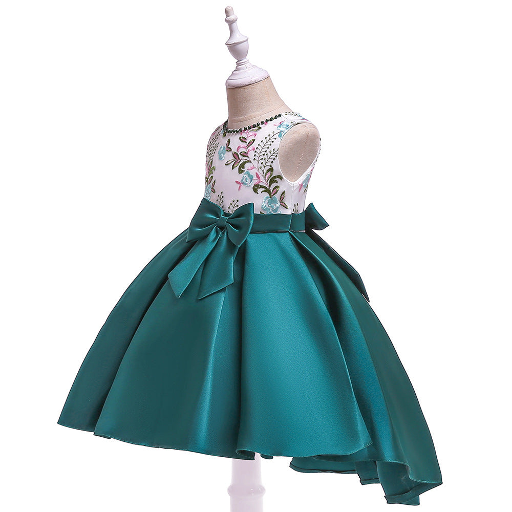 Cute Embroidered Puffy Ball Gown Dress for Girls | Tea Length Satin Formal Dress