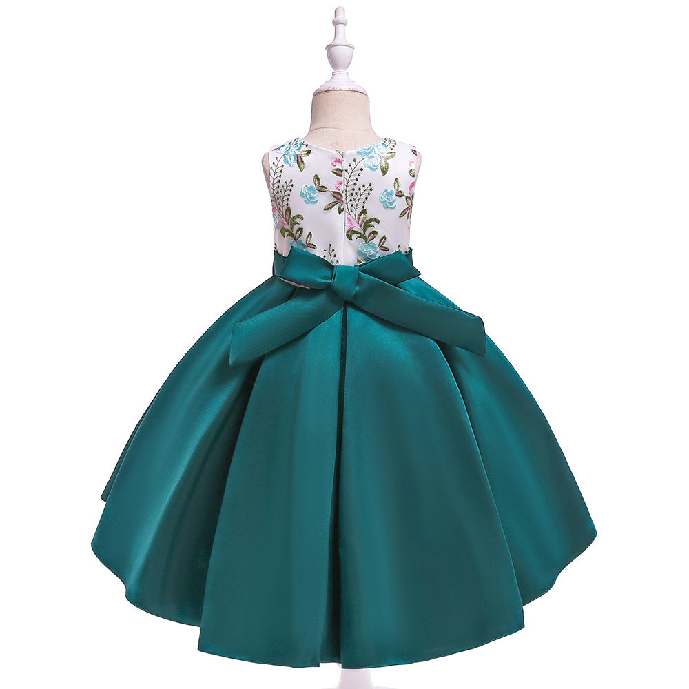Cute Embroidered Puffy Ball Gown Dress for Girls | Tea Length Satin Formal Dress