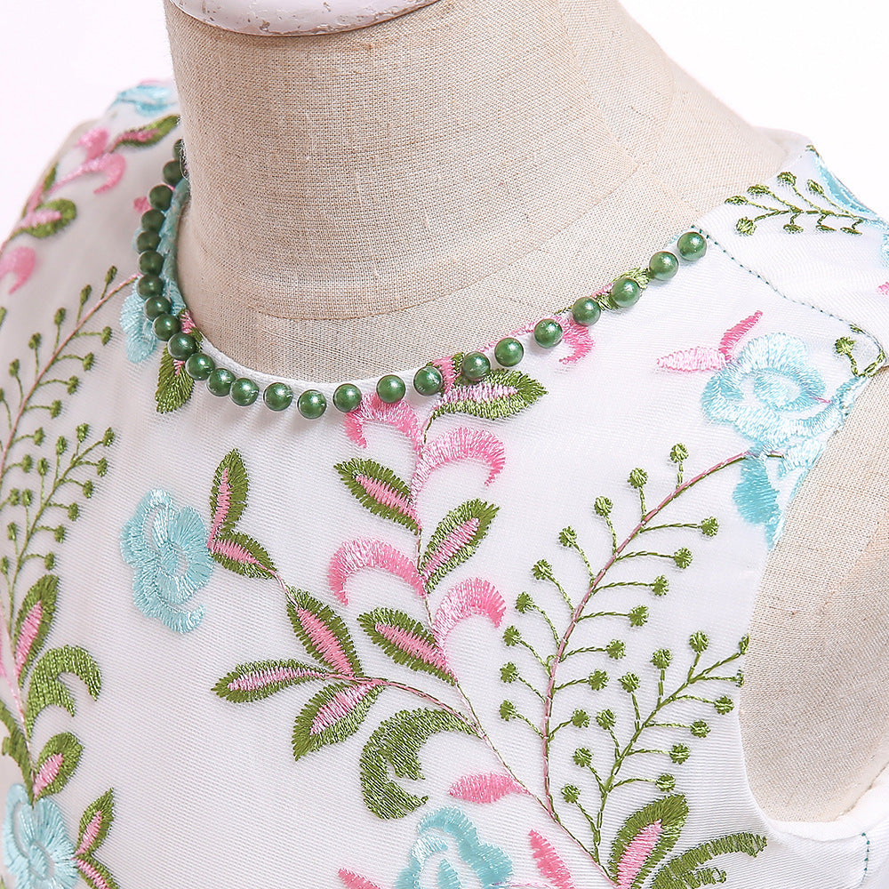 Cute Embroidered Puffy Ball Gown Dress for Girls | Tea Length Satin Formal Dress