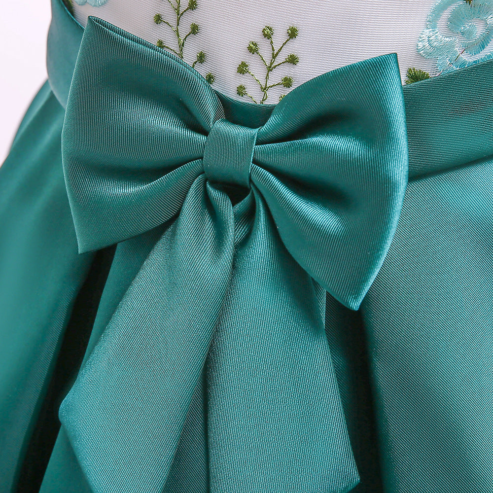 Cute Embroidered Puffy Ball Gown Dress for Girls | Tea Length Satin Formal Dress
