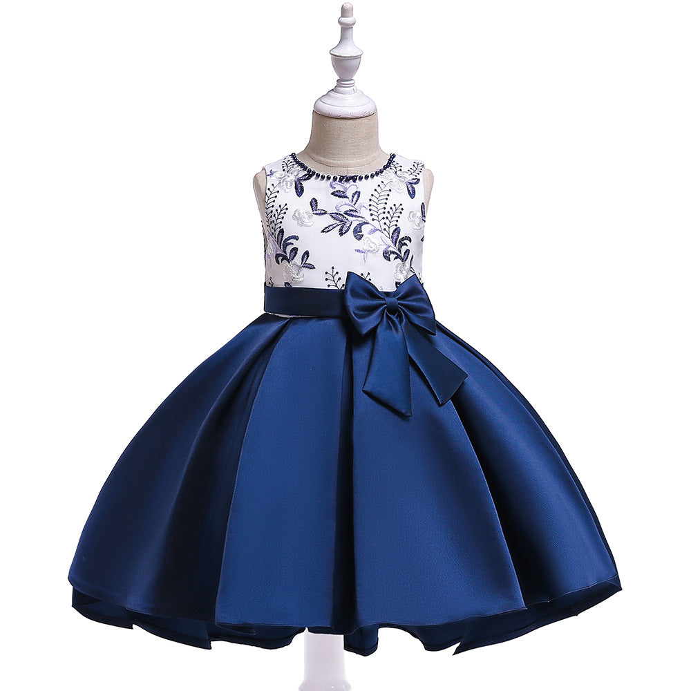 Cute Embroidered Puffy Ball Gown Dress for Girls | Tea Length Satin Formal Dress