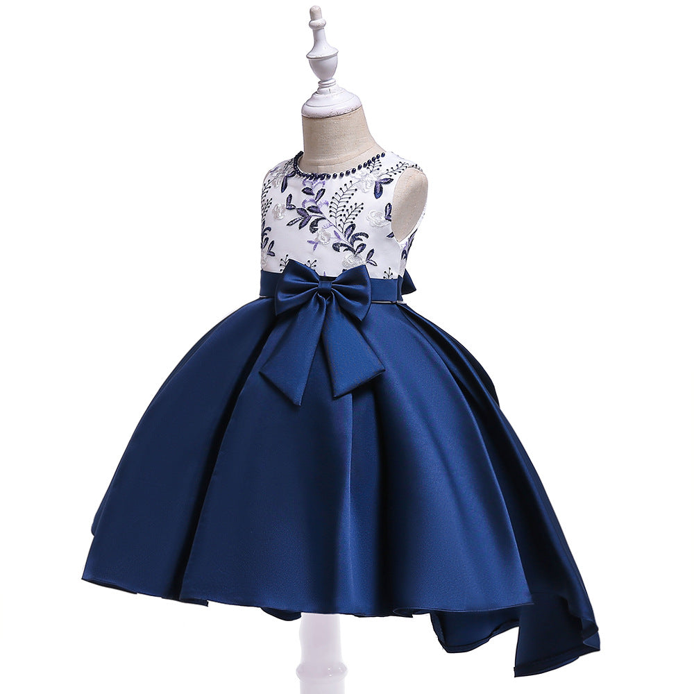 Cute Embroidered Puffy Ball Gown Dress for Girls | Tea Length Satin Formal Dress