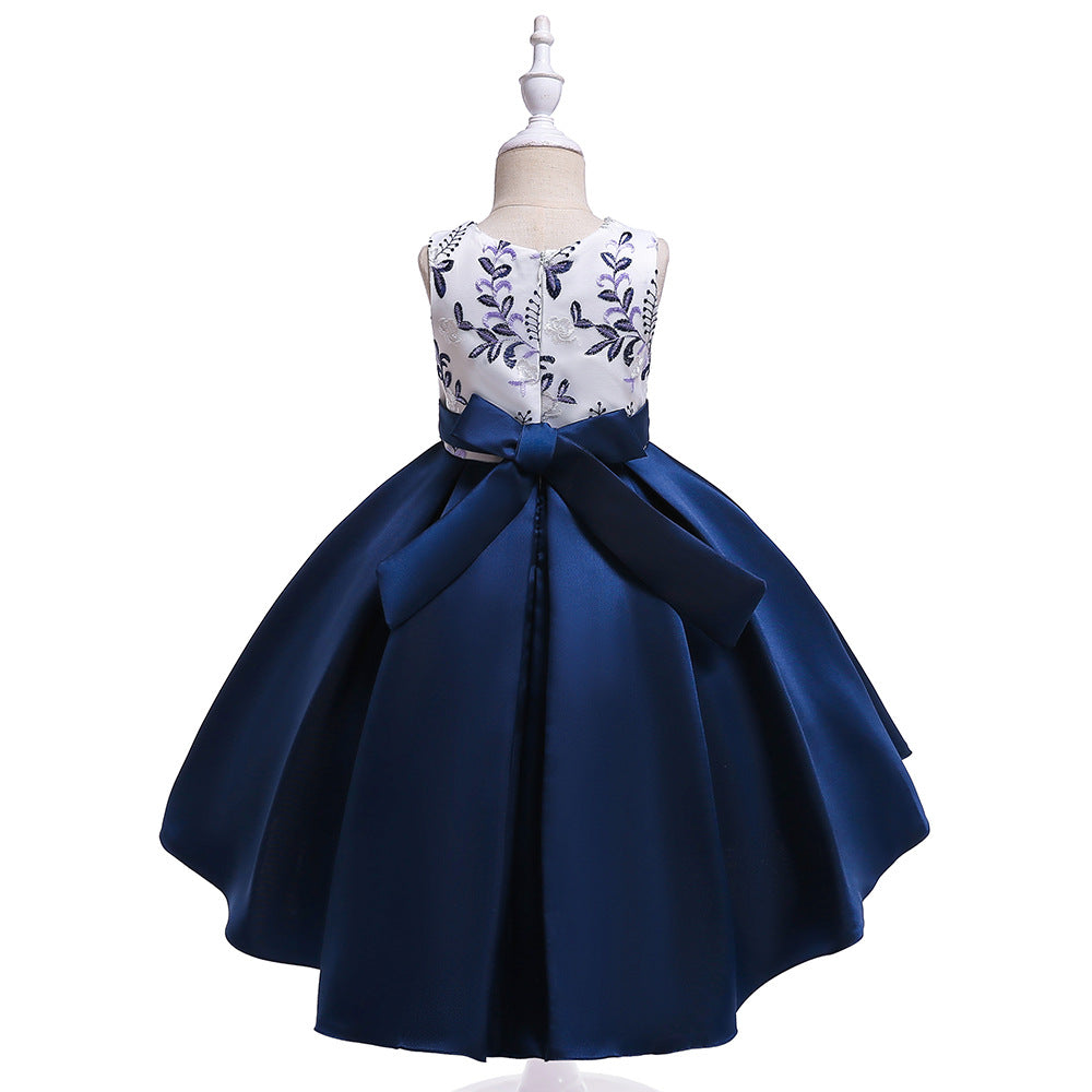 Cute Embroidered Puffy Ball Gown Dress for Girls | Tea Length Satin Formal Dress