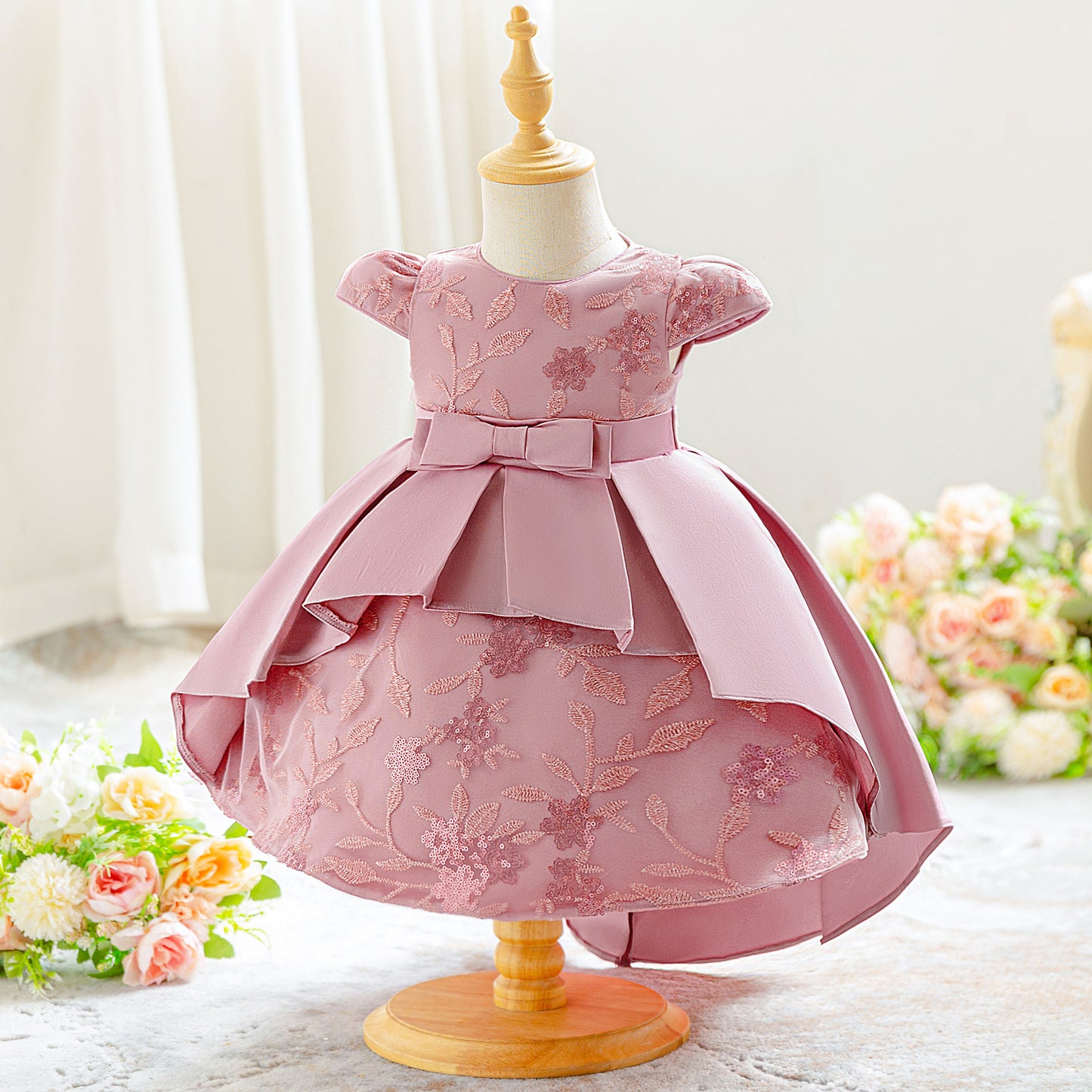 Cute Puffy High-Low Satin Ball Gown for Little Girls – Party & Flower Girl Dress