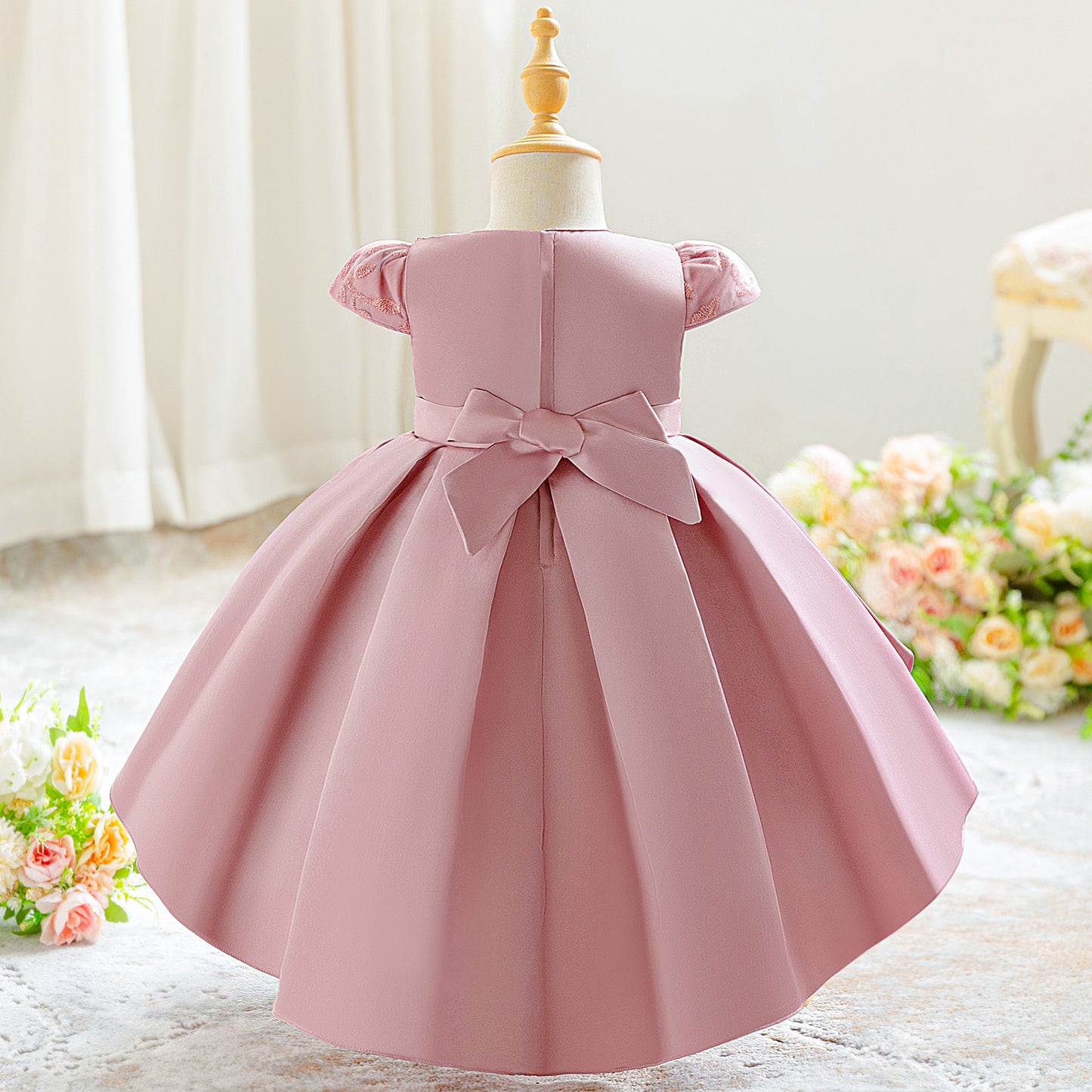 Cute Puffy High-Low Satin Ball Gown for Little Girls – Party & Flower Girl Dress