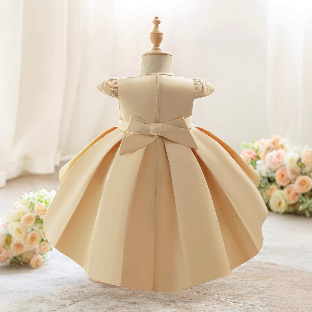 Cute Puffy High-Low Satin Ball Gown for Little Girls – Party & Flower Girl Dress