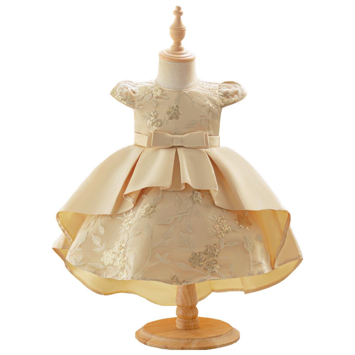 Cute Puffy High-Low Satin Ball Gown for Little Girls – Party & Flower Girl Dress
