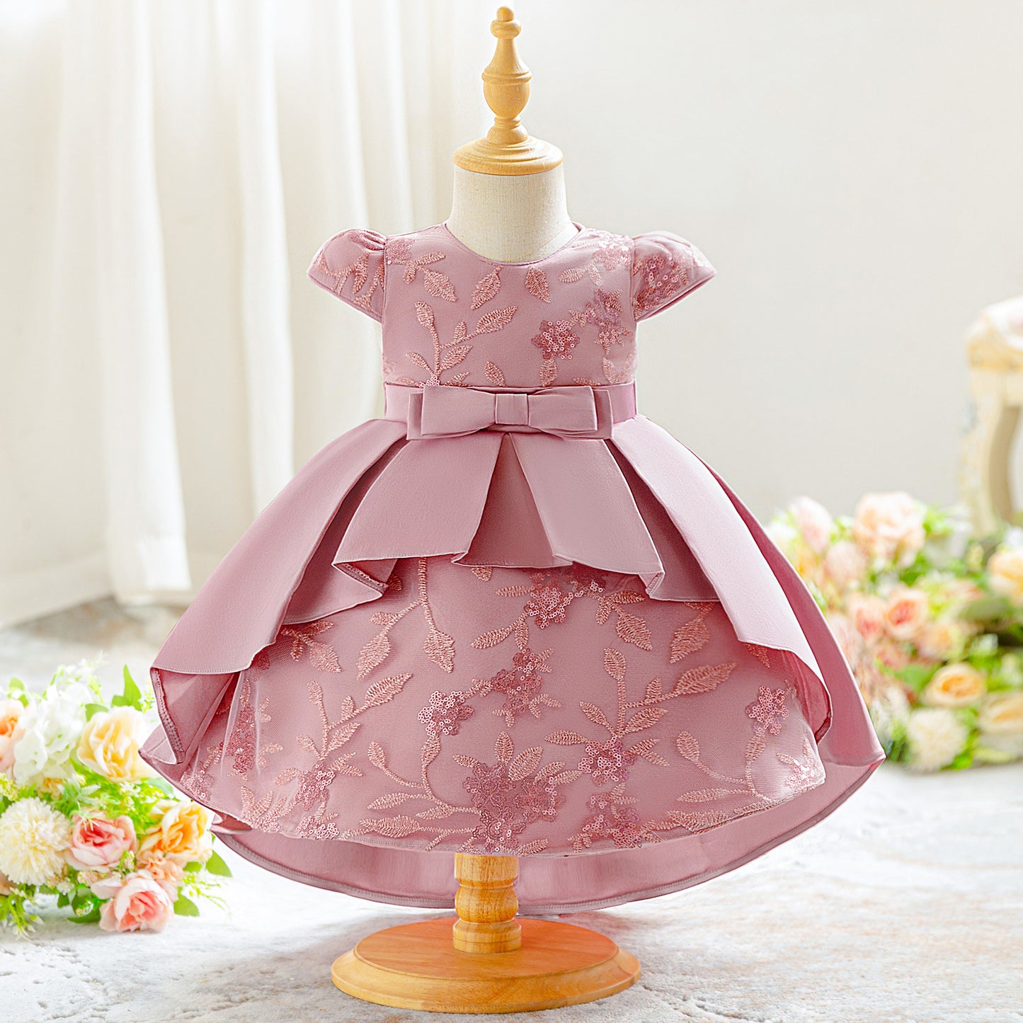 Cute Puffy High-Low Satin Ball Gown for Little Girls – Party & Flower Girl Dress