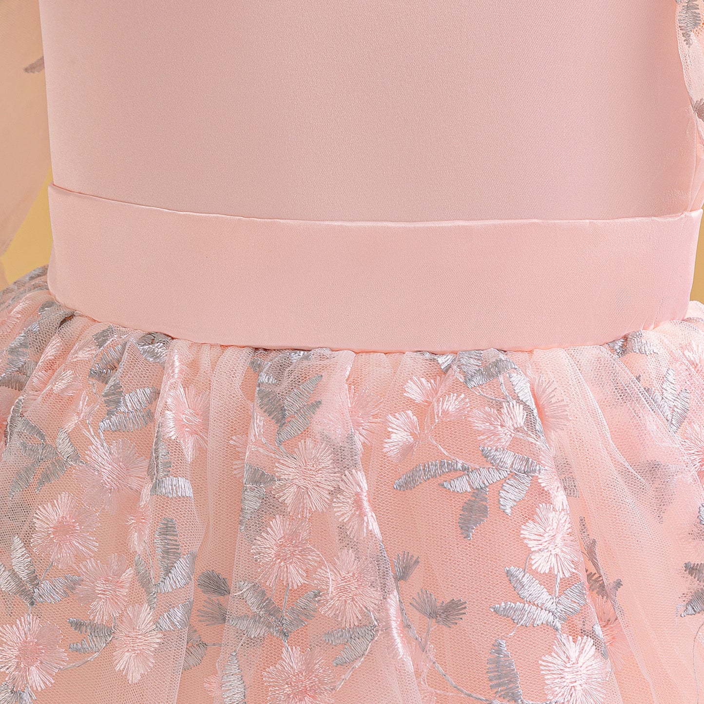 Light Pink Embroidered Puffy Princess Dress for Girls | Satin & Tulle Ball Gown