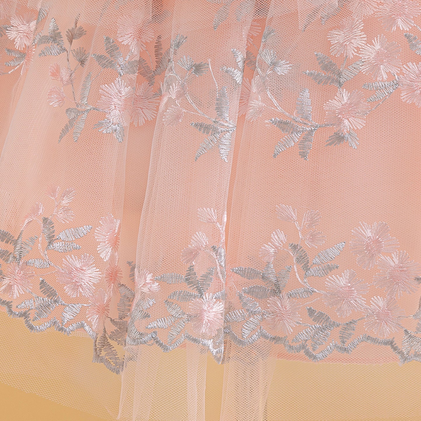 Light Pink Embroidered Puffy Princess Dress for Girls | Satin & Tulle Ball Gown
