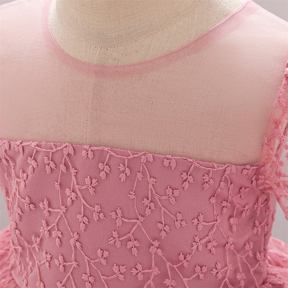 Puffy Sleeve Embroidered Princess Dress for Little Girls – Tulle Flower Girl & Party Gown