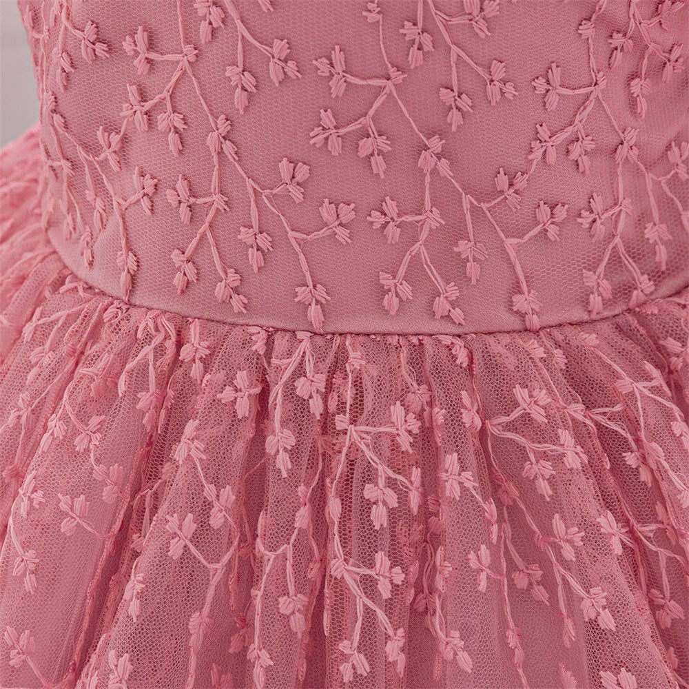 Puffy Sleeve Embroidered Princess Dress for Little Girls – Tulle Flower Girl & Party Gown