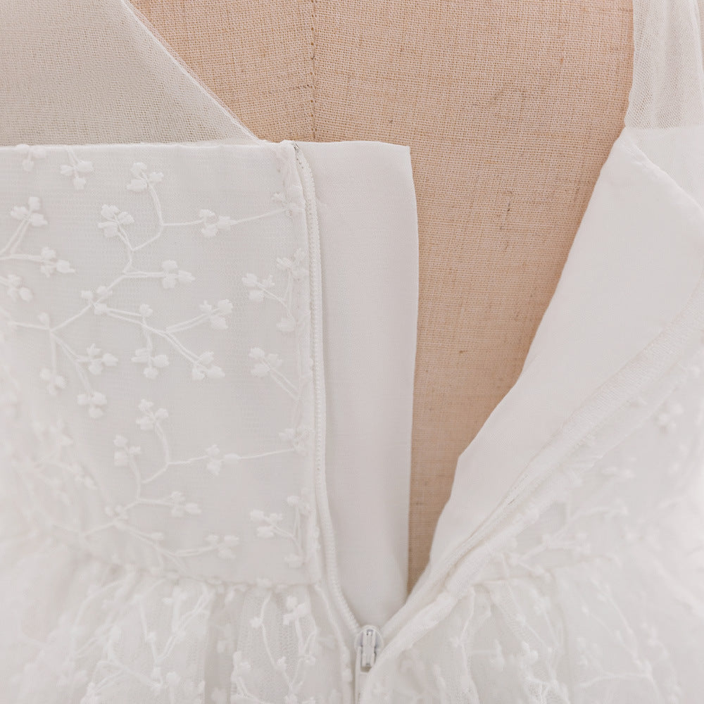Puffy Sleeve Embroidered Princess Dress for Little Girls – Tulle Flower Girl & Party Gown