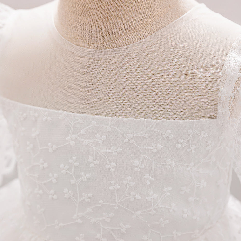 Puffy Sleeve Embroidered Princess Dress for Little Girls – Tulle Flower Girl & Party Gown