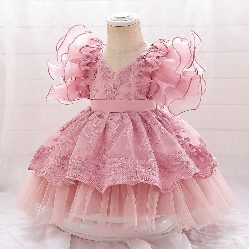 Embroidered Tiered Tulle A-Line Baby Dress for Special Occasions | Cute Baby Girl Party Dress