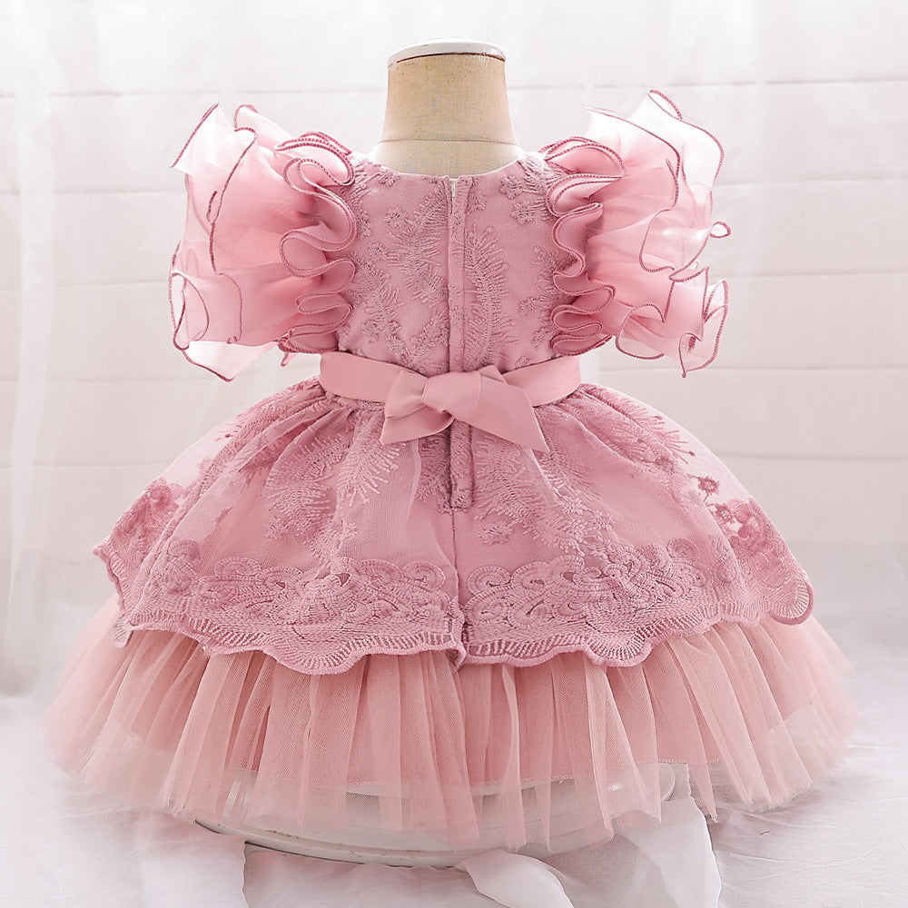 Embroidered Tiered Tulle A-Line Baby Dress for Special Occasions | Cute Baby Girl Party Dress