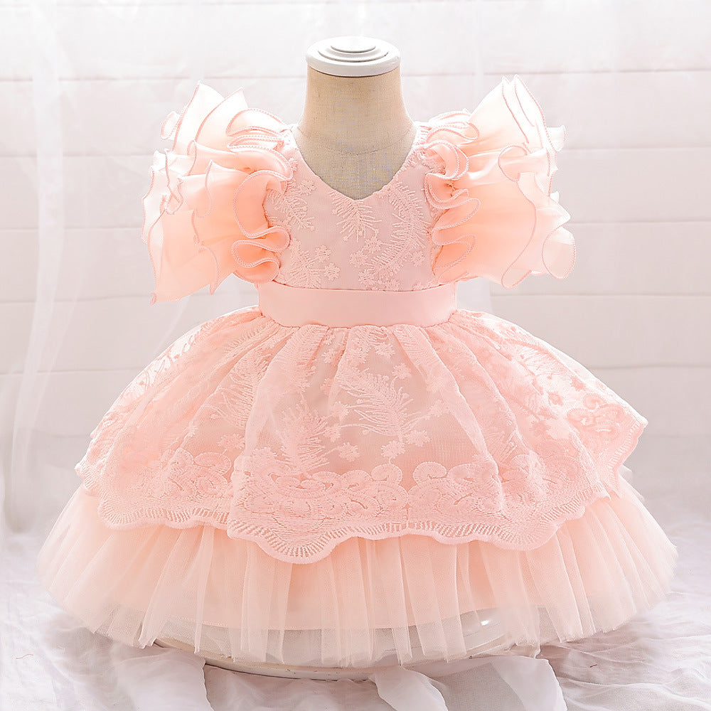 Embroidered Tiered Tulle A-Line Baby Dress for Special Occasions | Cute Baby Girl Party Dress